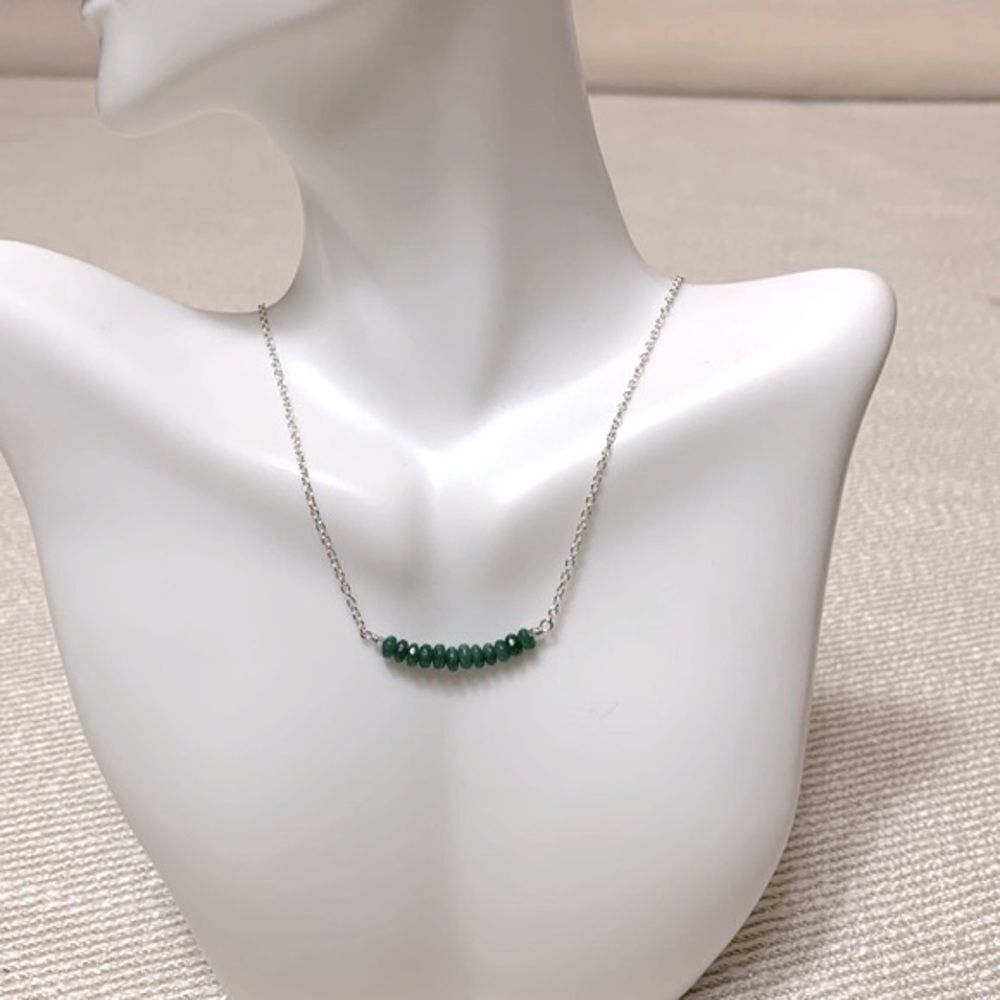 EMERALD discs on sterling silver chain necklace Handmade NEW